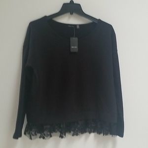 Black Sweater With Lace Trim By Verve Ami! NWT!